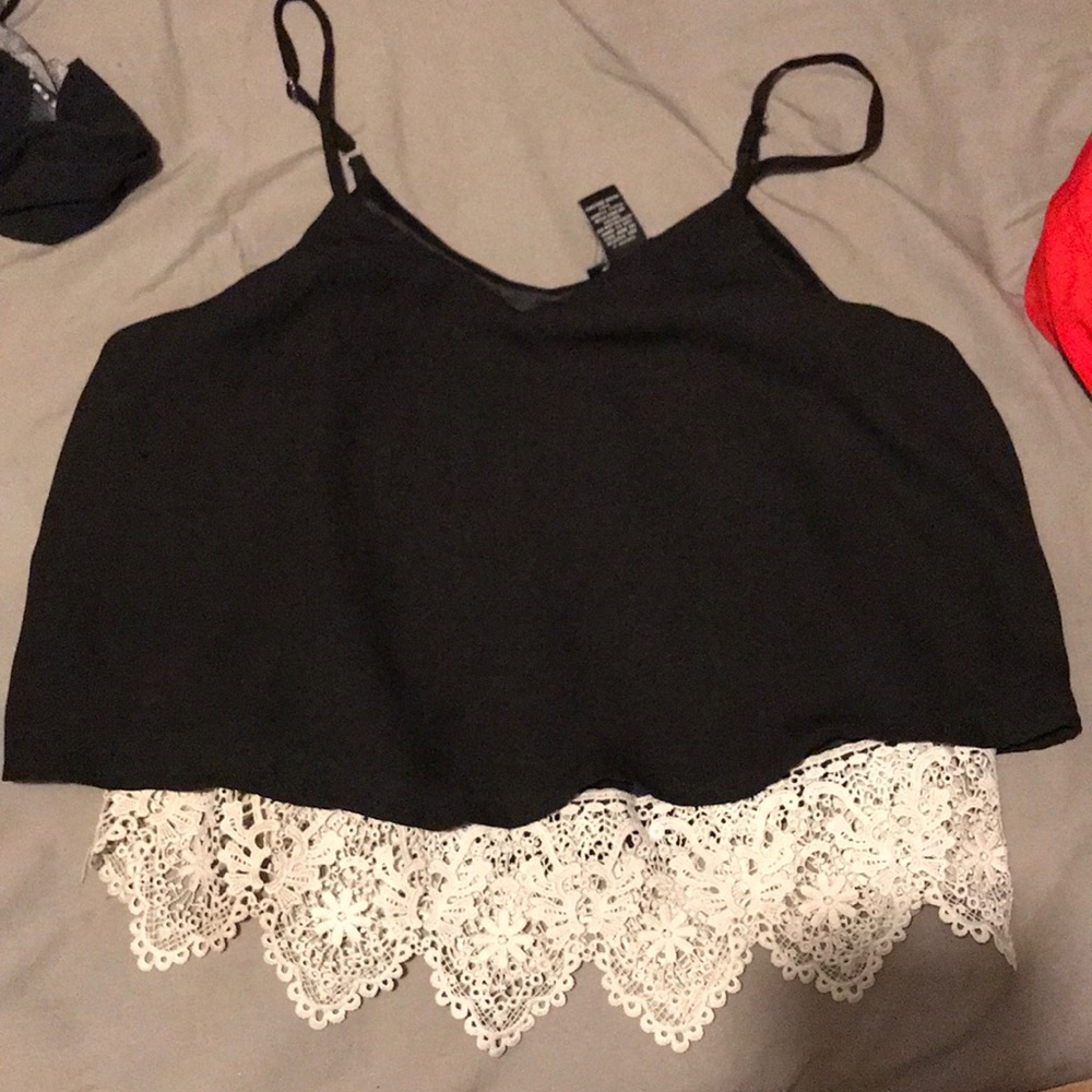 Black crop too  with white lace on the bottom